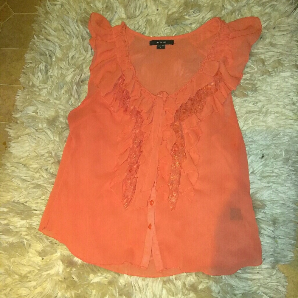 Lace "paper tee" sheer top